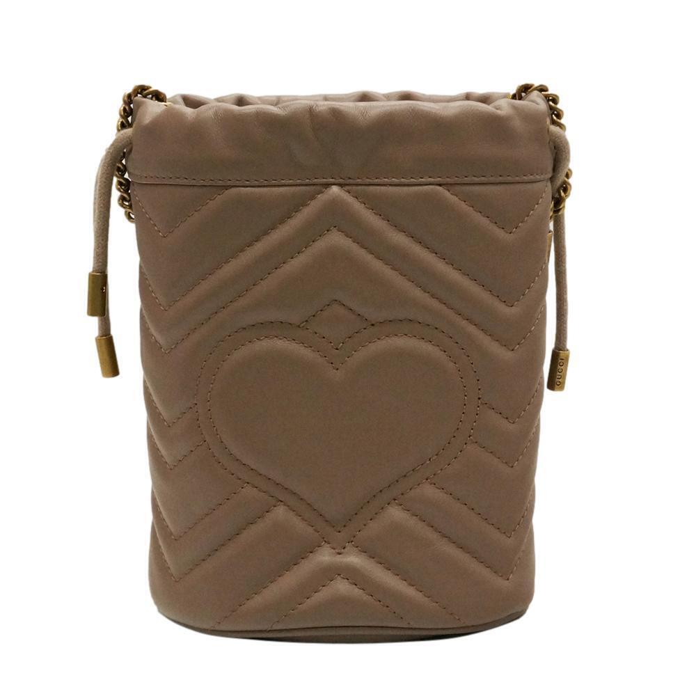 Gucci GG Marmont Bucket Bag Chain Shoulder Pink Leather